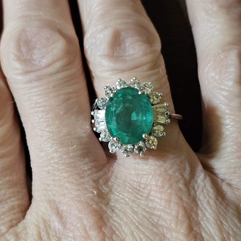 Genuine Emeraldine Quartz & White Zircon Ring Platinum over 925!! ✨️ Siz… - Picture 4 of 16